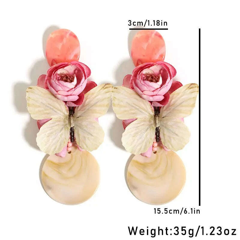 Statement Bohemian Rose Butterfly Earrings For Women Girl Trendy Luxury Vintage Fairy Wedding Party Jewelry Accessoies
