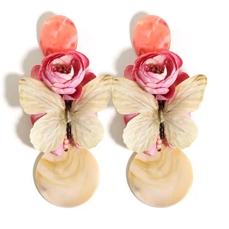 Statement Bohemian Rose Butterfly Earrings For Women Girl Trendy Luxury Vintage Fairy Wedding Party Jewelry Accessoies