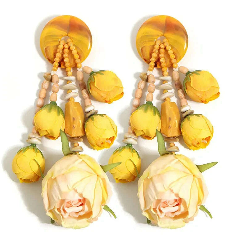 Statement Bohemian Style Simulation Rosebud Earrings For Women Girl Trendy Luxury Vintage Fairy Wedding Party Jewelry Accessoies