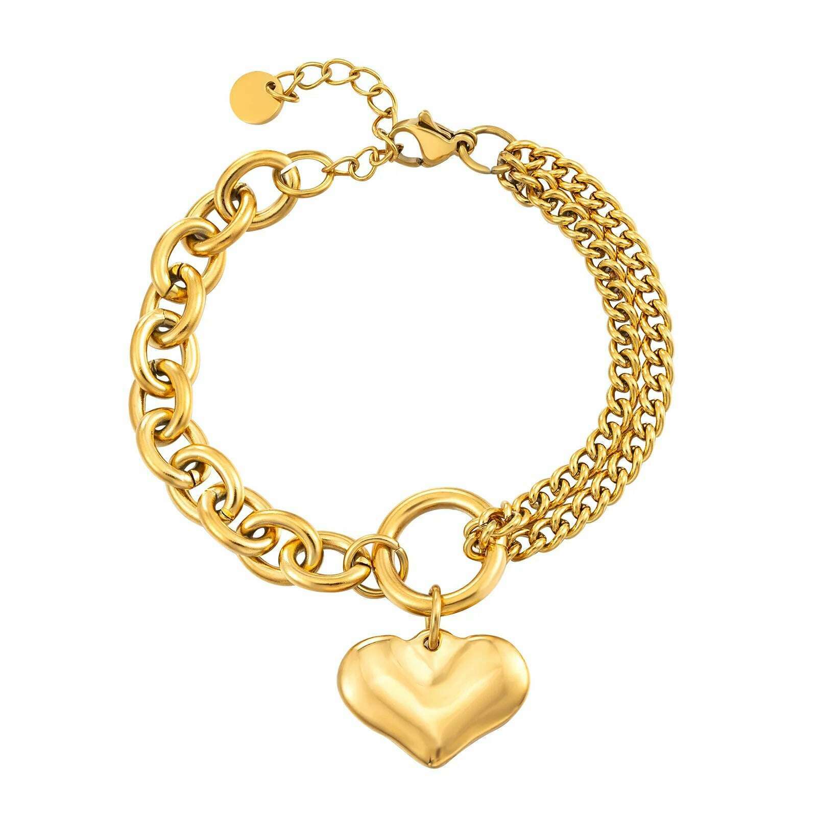 KIMLUD, Statement Heart Pendant Bracelet Stainless Steel Gold color Jewelry Fashion Metal Texture Bracelet Accessories 2023, KIMLUD Womens Clothes