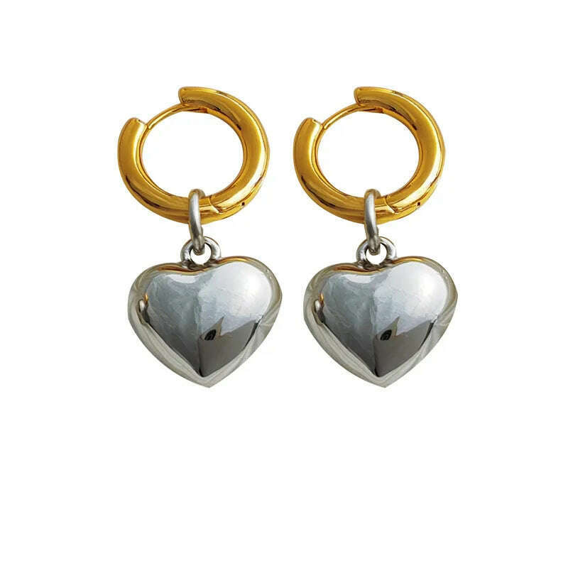 Statement Minimalist Gold Silver Color Mixed Solid Heart Pendant Hoop Earrings Street Style Korean Fashion Jewelry, KIMLUD Women's Clothes