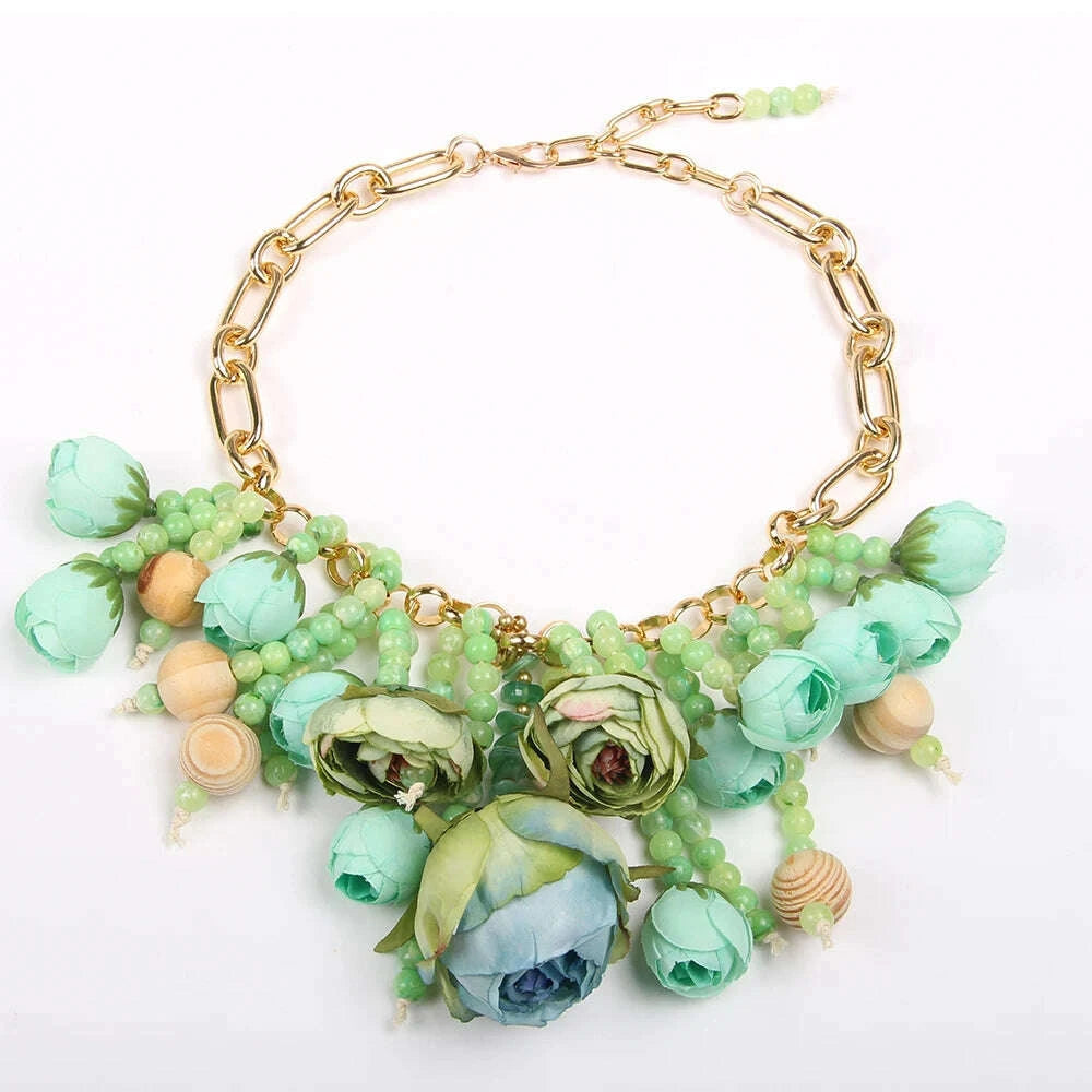Statement Three-dimensional Rose Cluster Beads Necklace for Women Girl Wedding Party Jewelry