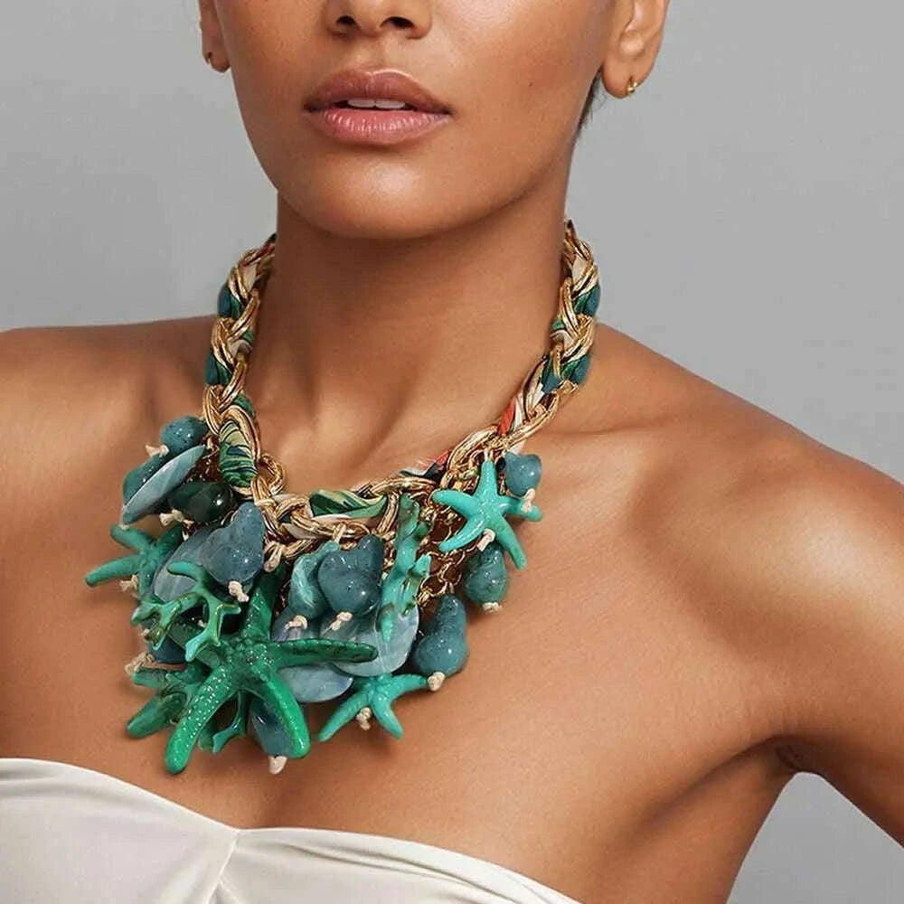 Statement Vintage Necklace with Starfish  for Women Girl Trendy Vintage Wedding Party Jewelry