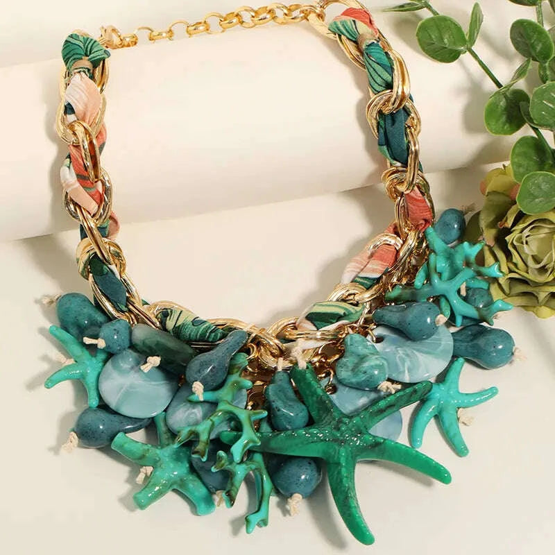 Statement Vintage Necklace with Starfish  for Women Girl Trendy Vintage Wedding Party Jewelry