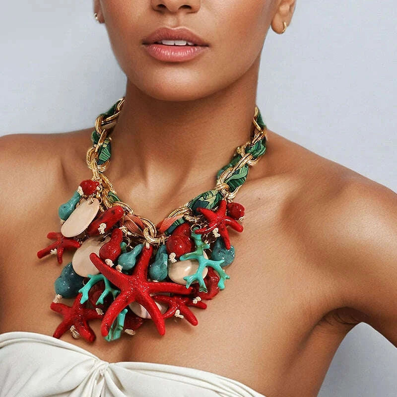 Statement Vintage Necklace with Starfish  for Women Girl Trendy Vintage Wedding Party Jewelry