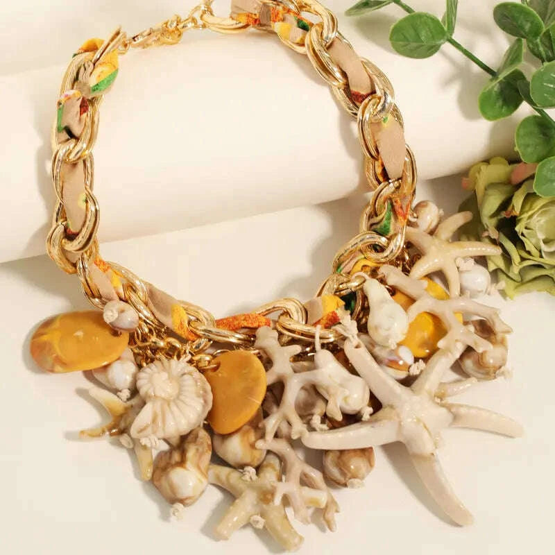 Statement Vintage Necklace with Starfish  for Women Girl Trendy Vintage Wedding Party Jewelry