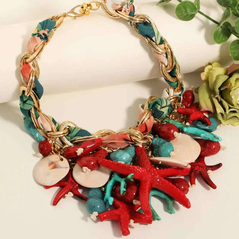 Statement Vintage Necklace with Starfish  for Women Girl Trendy Vintage Wedding Party Jewelry