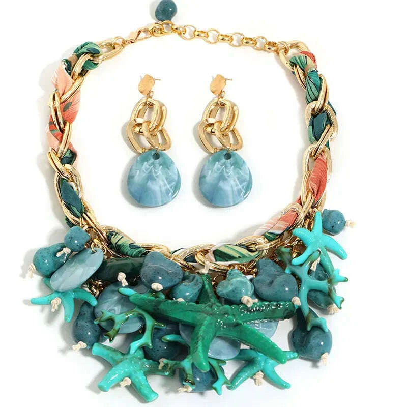 Statement Vintage Necklace with Starfish  for Women Girl Trendy Vintage Wedding Party Jewelry