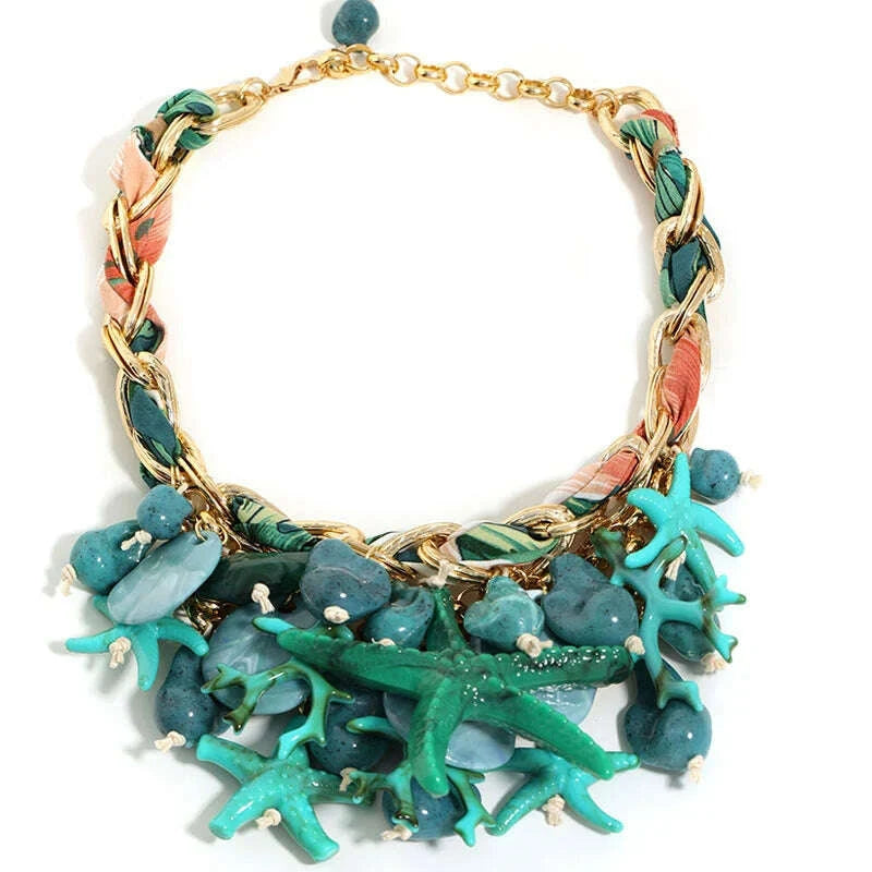 Statement Vintage Necklace with Starfish  for Women Girl Trendy Vintage Wedding Party Jewelry