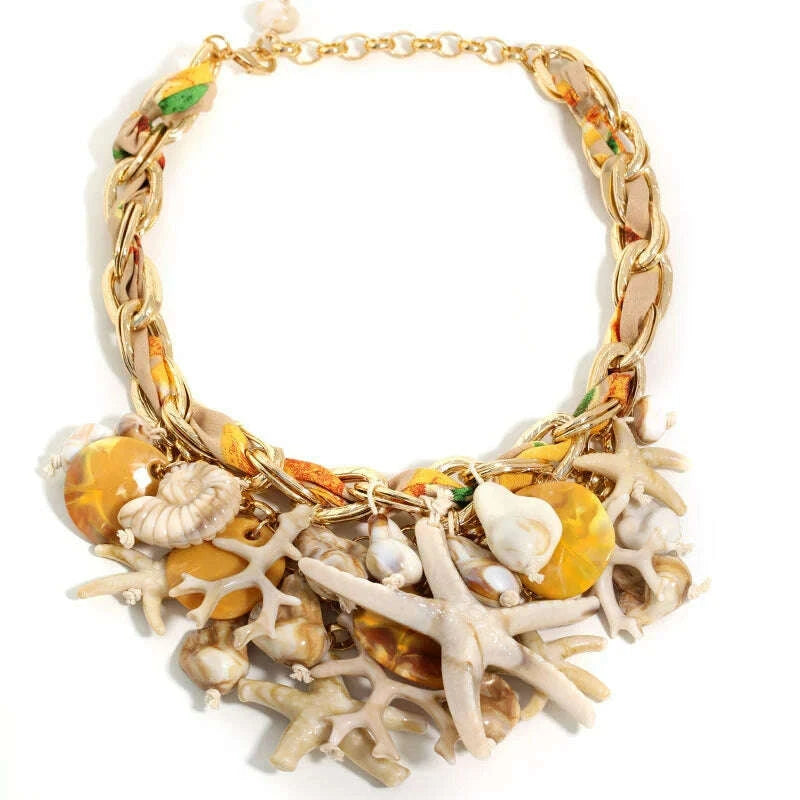 Statement Vintage Necklace with Starfish  for Women Girl Trendy Vintage Wedding Party Jewelry