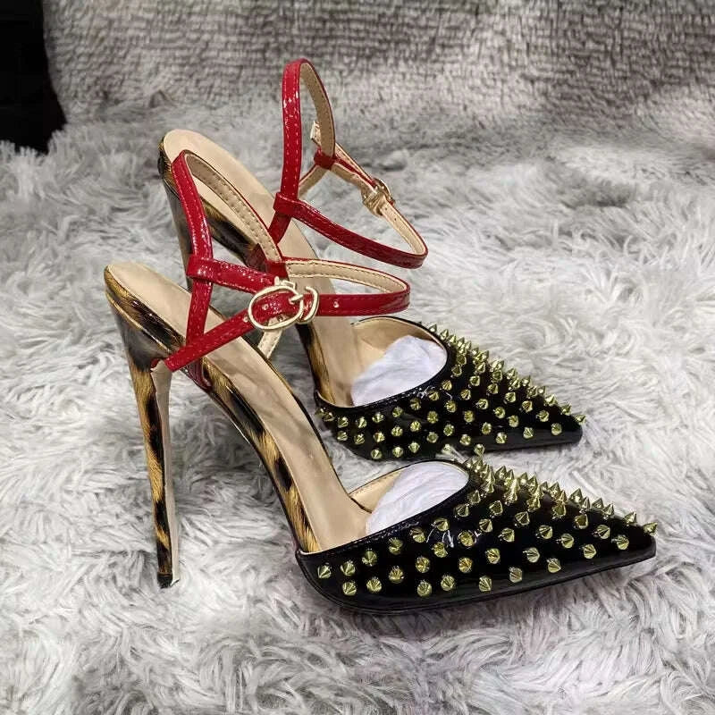 Stiletto Sandals - 12cm Heel - Pointed Toe - Leopard Print | KIMLUD