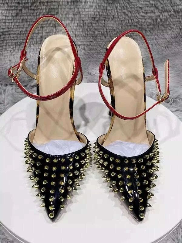 Stiletto Sandals - 12cm Heel - Pointed Toe - Leopard Print | KIMLUD