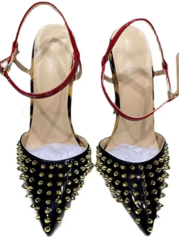Stiletto Sandals - 12cm Heel - Pointed Toe - Leopard Print | KIMLUD