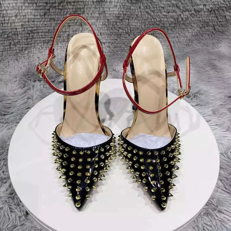 Stiletto Sandals - 12cm Heel - Pointed Toe - Leopard Print | KIMLUD