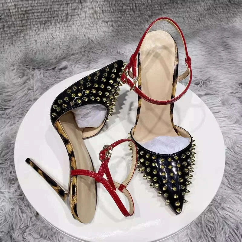 Stiletto Sandals - 12cm Heel - Pointed Toe - Leopard Print | KIMLUD