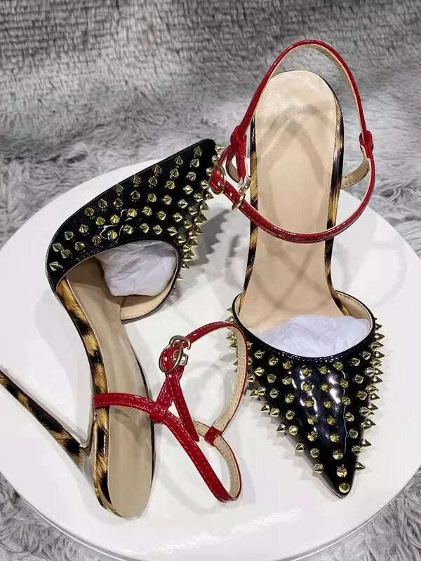 Stiletto Sandals - 12cm Heel - Pointed Toe - Leopard Print | KIMLUD