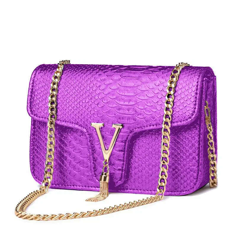 KIMLUD, Stone Pattern Handbag Crocodile Leather Crossbody Bags For Women 2023 Luxury Brand Shoulder Messenger Bags Female Chain Handbags, purple, KIMLUD Womens Clothes