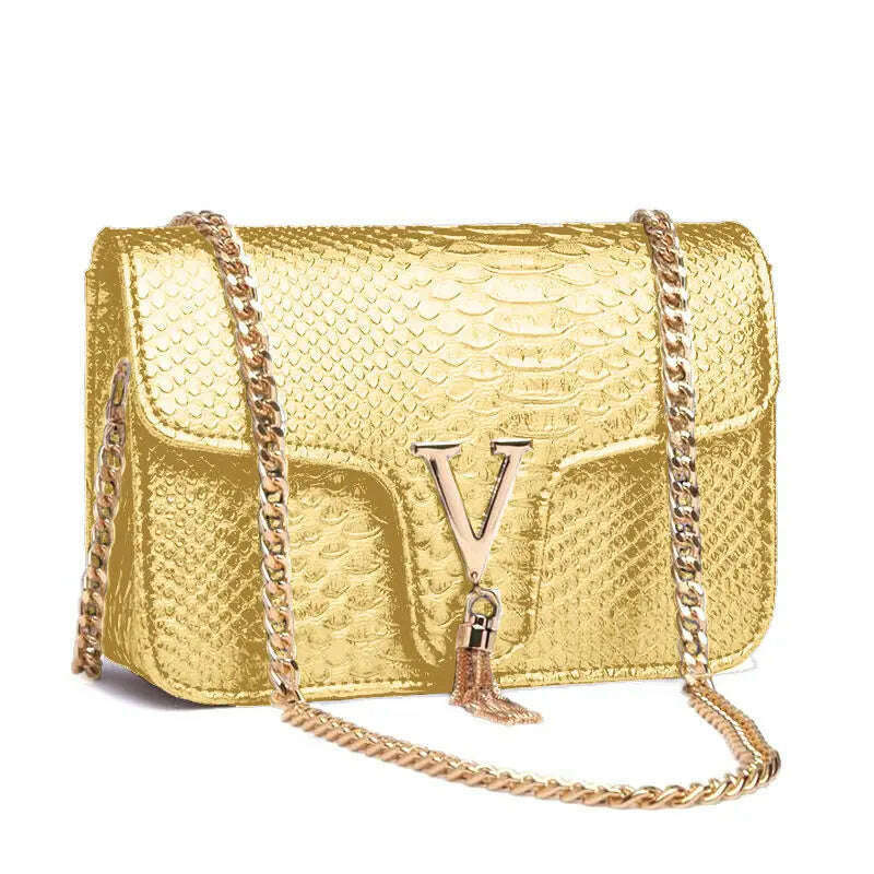 KIMLUD, Stone Pattern Handbag Crocodile Leather Crossbody Bags For Women 2023 Luxury Brand Shoulder Messenger Bags Female Chain Handbags, yellow  Gold, KIMLUD Womens Clothes