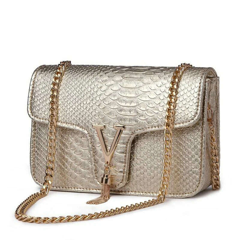KIMLUD, Stone Pattern Handbag Crocodile Leather Crossbody Bags For Women 2023 Luxury Brand Shoulder Messenger Bags Female Chain Handbags, light Gold, KIMLUD Womens Clothes