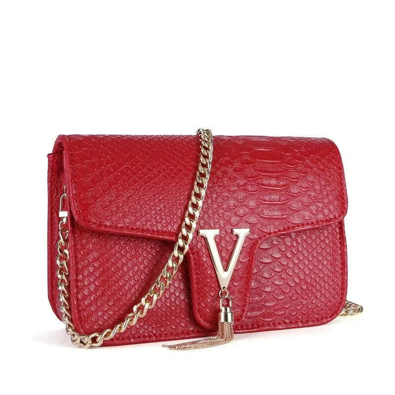 KIMLUD, Stone Pattern Handbag Crocodile Leather Crossbody Bags For Women 2023 Luxury Brand Shoulder Messenger Bags Female Chain Handbags, red, KIMLUD Womens Clothes