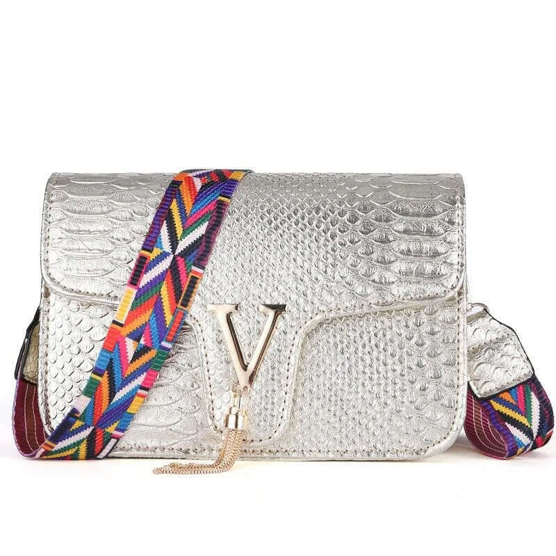 KIMLUD, Stone Pattern Handbag Crocodile Leather Crossbody Bags For Women 2023 Luxury Brand Shoulder Messenger Bags Female Chain Handbags, light Gold 1, KIMLUD Womens Clothes
