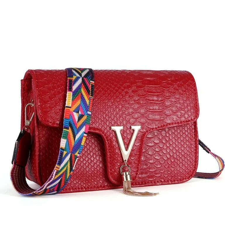 KIMLUD, Stone Pattern Handbag Crocodile Leather Crossbody Bags For Women 2023 Luxury Brand Shoulder Messenger Bags Female Chain Handbags, red 1, KIMLUD Womens Clothes