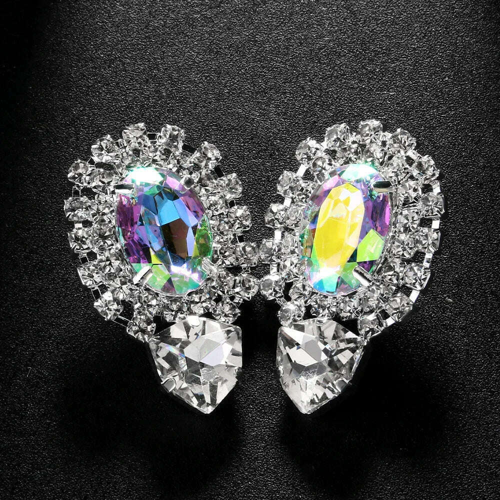 Stonefans 2024 AB Color Crystal Oversize Earrings Bridesmaid Jewelry Big Rhinestone Earrings Geometric Bridal Wedding Gift - KIMLUD