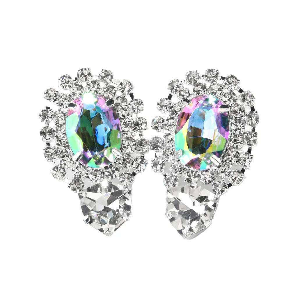 Stonefans 2024 AB Color Crystal Oversize Earrings Bridesmaid Jewelry Big Rhinestone Earrings Geometric Bridal Wedding Gift - KIMLUD