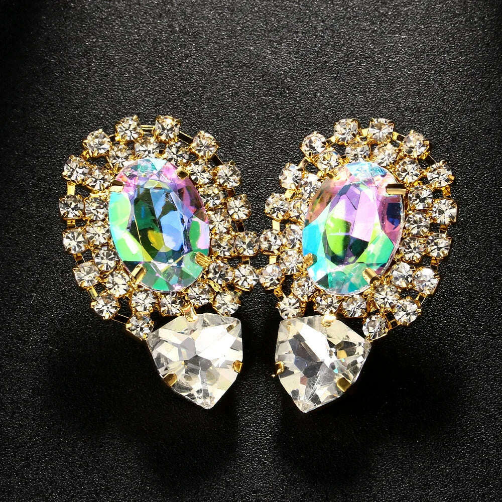 Stonefans 2024 AB Color Crystal Oversize Earrings Bridesmaid Jewelry Big Rhinestone Earrings Geometric Bridal Wedding Gift - KIMLUD