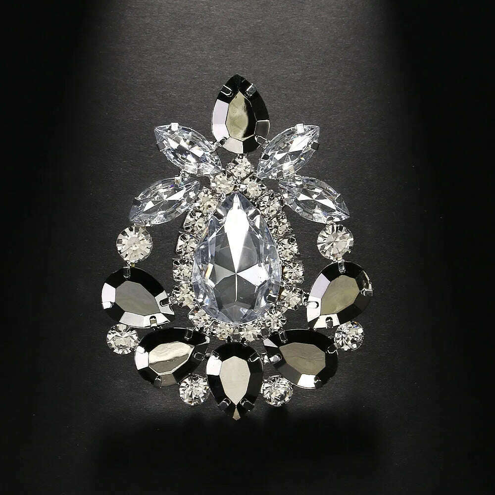 KIMLUD, Stonefans Exaggerated Rhinestone Large Ring Finger Decoration Women Wedding Adjustable Gemstone Open Ring Jewelry Accessories, KIMLUD Womens Clothes