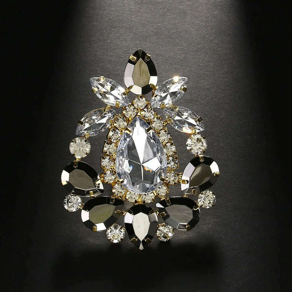 KIMLUD, Stonefans Exaggerated Rhinestone Large Ring Finger Decoration Women Wedding Adjustable Gemstone Open Ring Jewelry Accessories, KIMLUD Womens Clothes