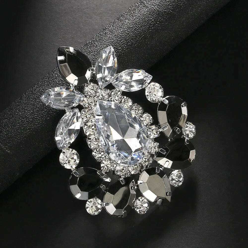 KIMLUD, Stonefans Exaggerated Rhinestone Large Ring Finger Decoration Women Wedding Adjustable Gemstone Open Ring Jewelry Accessories, KIMLUD Womens Clothes