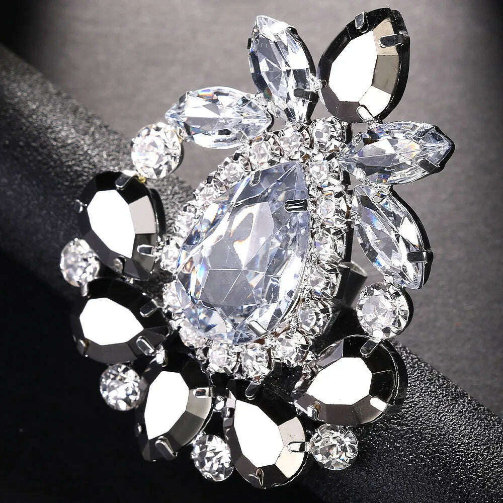 KIMLUD, Stonefans Exaggerated Rhinestone Large Ring Finger Decoration Women Wedding Adjustable Gemstone Open Ring Jewelry Accessories, KIMLUD Womens Clothes