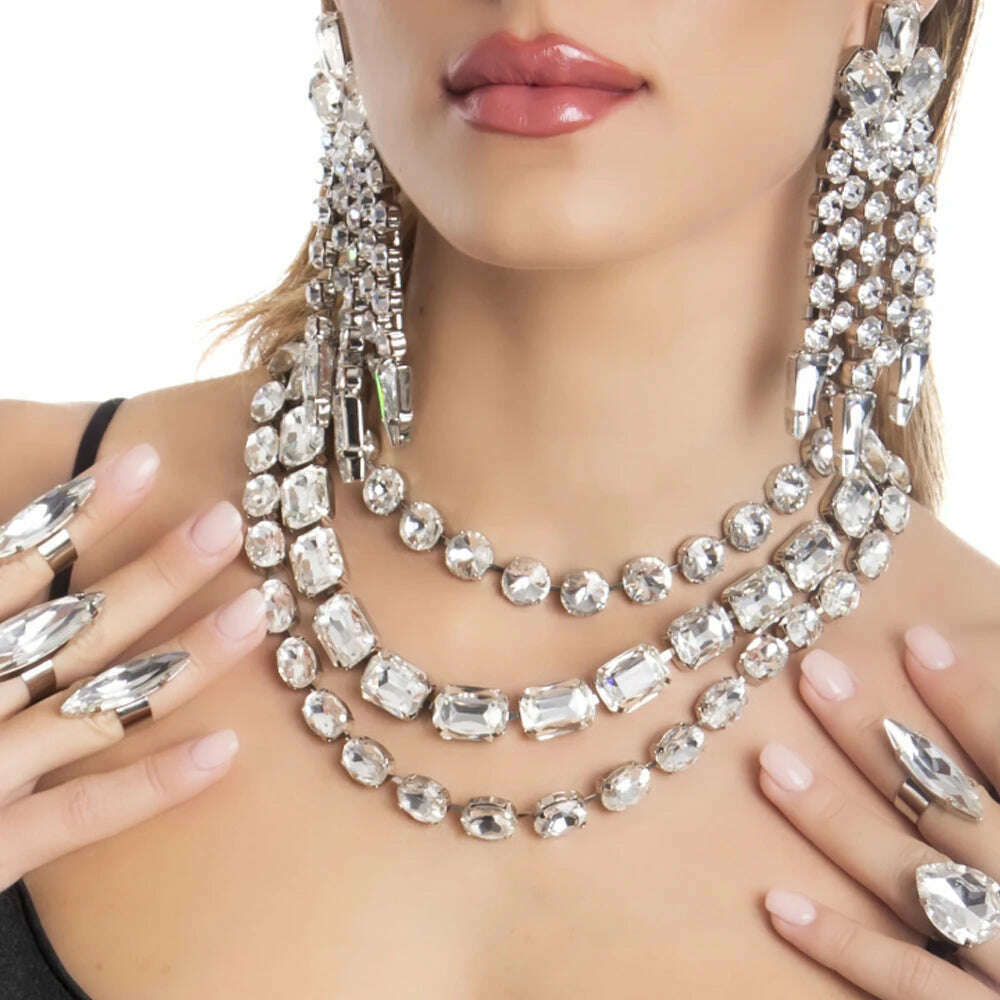 KIMLUD, Stonefans Fashion Large Rhinestone Choker Exaggerate Necklace for Women Statement Jewelry Geometry Crystal Choker Wedding Gift, KIMLUD Womens Clothes