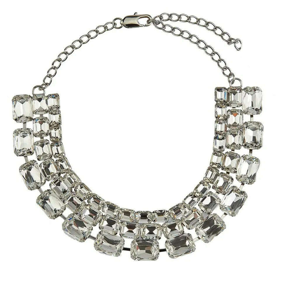 KIMLUD, Stonefans Fashion Large Rhinestone Choker Exaggerate Necklace for Women Statement Jewelry Geometry Crystal Choker Wedding Gift, KIMLUD Womens Clothes