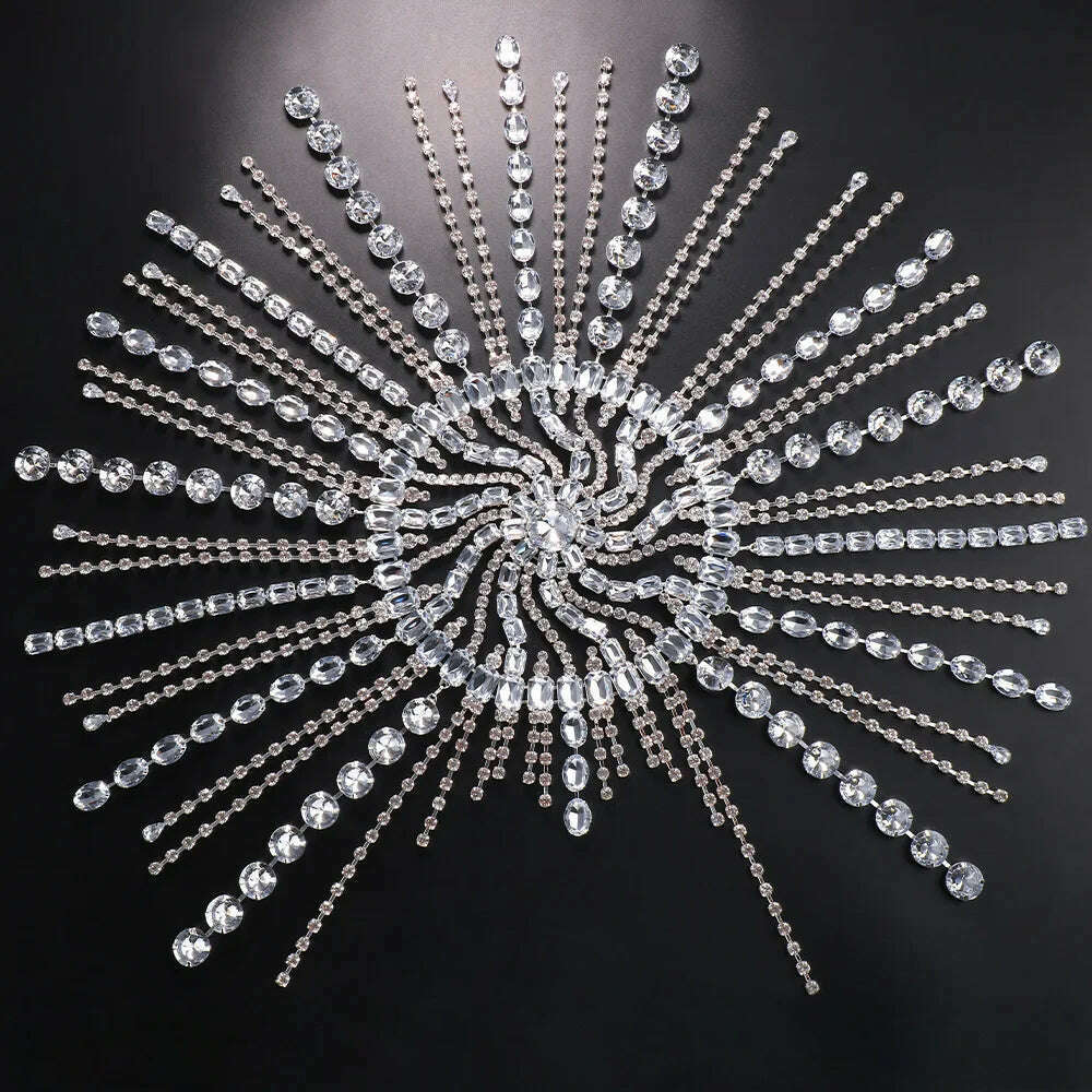 Stonefans Glitter Rhinestone Long Fringed Hair Chain Headband Hat Stage Performance for Women Headwear Headpiece Head Wig Chain - KIMLUD