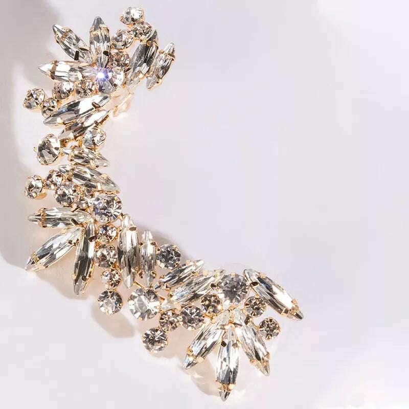 KIMLUD, StoneFans Luxury Ear Clips Earrings No Piercing for Women Crystal Jewelry One-pieces Fashion Trend Rhinestone Aesthetic Ear Cuff, KIMLUD Women's Clothes