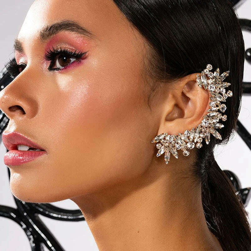 KIMLUD, StoneFans Luxury Ear Clips Earrings No Piercing for Women Crystal Jewelry One-pieces Fashion Trend Rhinestone Aesthetic Ear Cuff, KIMLUD Women's Clothes