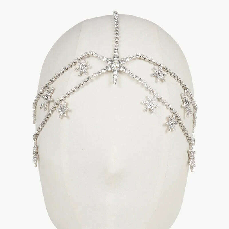 Stonefans Multi Layer Rhinestone Star Head Chain Jewelry for Women Bohomian Stars Forehead Chain Headband Wedding Hair Jewelry - KIMLUD