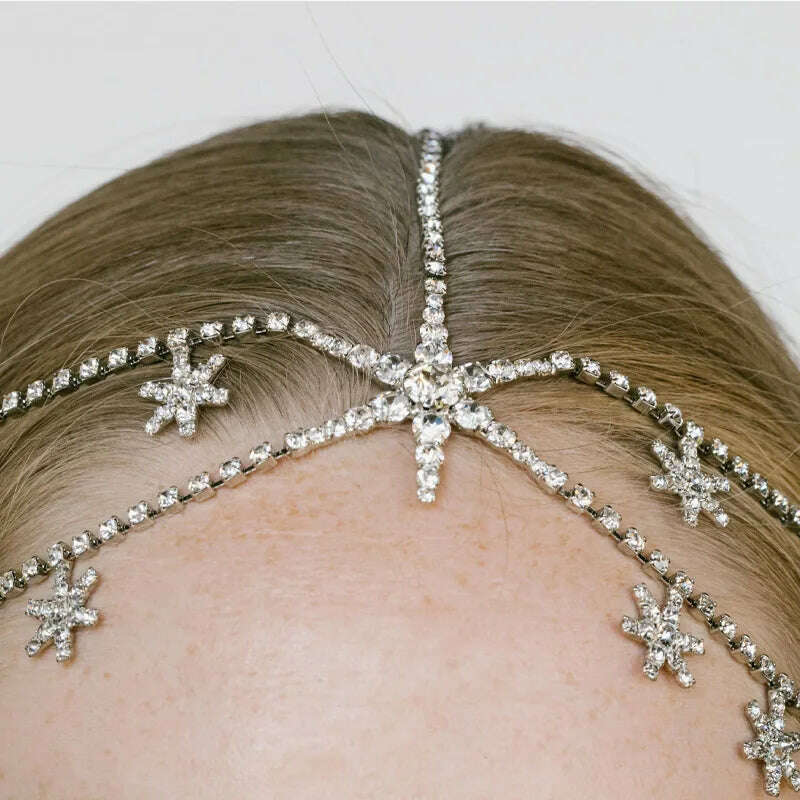 Stonefans Multi Layer Rhinestone Star Head Chain Jewelry for Women Bohomian Stars Forehead Chain Headband Wedding Hair Jewelry - KIMLUD