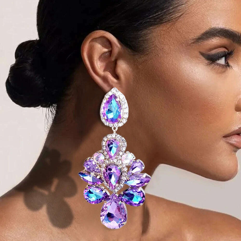 KIMLUD, Stonefans Purple Crystal Dangle Earrings for Women Studs  Wedding Free Shipping Water Drop Statement Rhinestone Earrings Jewelry, KIMLUD Womens Clothes