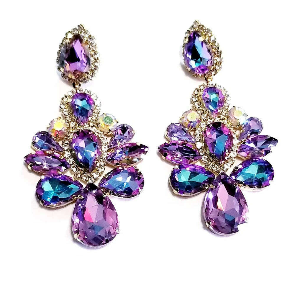 KIMLUD, Stonefans Purple Crystal Dangle Earrings for Women Studs  Wedding Free Shipping Water Drop Statement Rhinestone Earrings Jewelry, Purple / United States / Gold, KIMLUD Women's Clothes