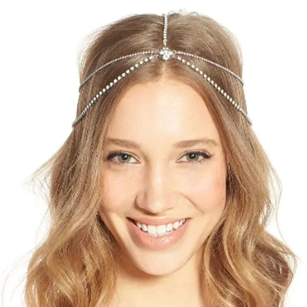 KIMLUD, Stonefans Rhinestone Headband for Hair Bohemia Bridal Headwear Crystal Head Chain Wedding Hair Accessories Boho Tiara Jewelry, KIMLUD Womens Clothes