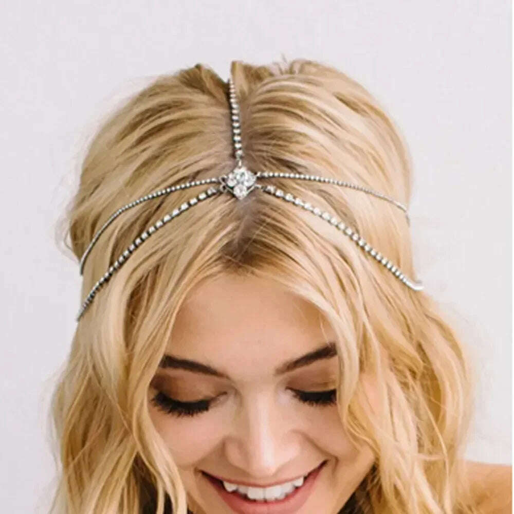 KIMLUD, Stonefans Rhinestone Headband for Hair Bohemia Bridal Headwear Crystal Head Chain Wedding Hair Accessories Boho Tiara Jewelry, KIMLUD Womens Clothes