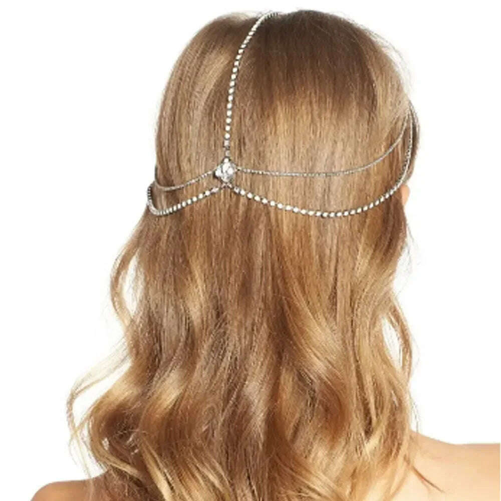KIMLUD, Stonefans Rhinestone Headband for Hair Bohemia Bridal Headwear Crystal Head Chain Wedding Hair Accessories Boho Tiara Jewelry, KIMLUD Womens Clothes
