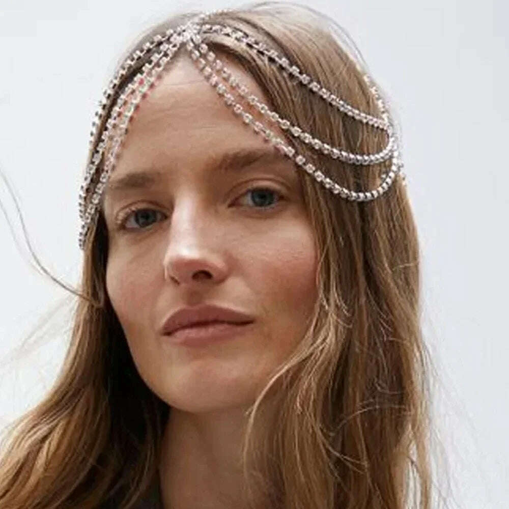 KIMLUD, Stonefans Simple Rhinestone Multilayer Head Chain for Women Fashion Shiny Bridal Headband Chain Forehead Body Jewelry Accessorie, KIMLUD Womens Clothes
