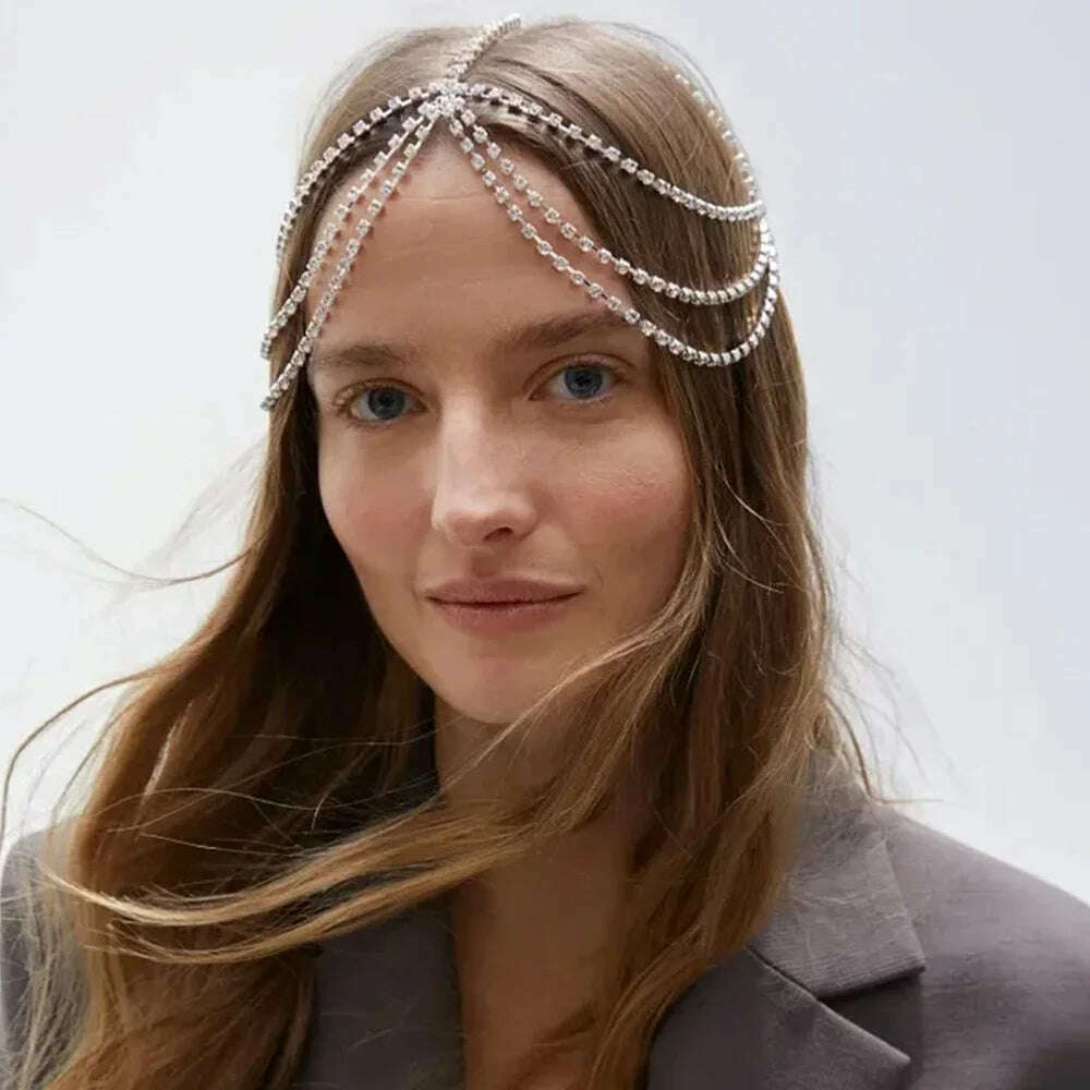 KIMLUD, Stonefans Simple Rhinestone Multilayer Head Chain for Women Fashion Shiny Bridal Headband Chain Forehead Body Jewelry Accessorie, KIMLUD Womens Clothes