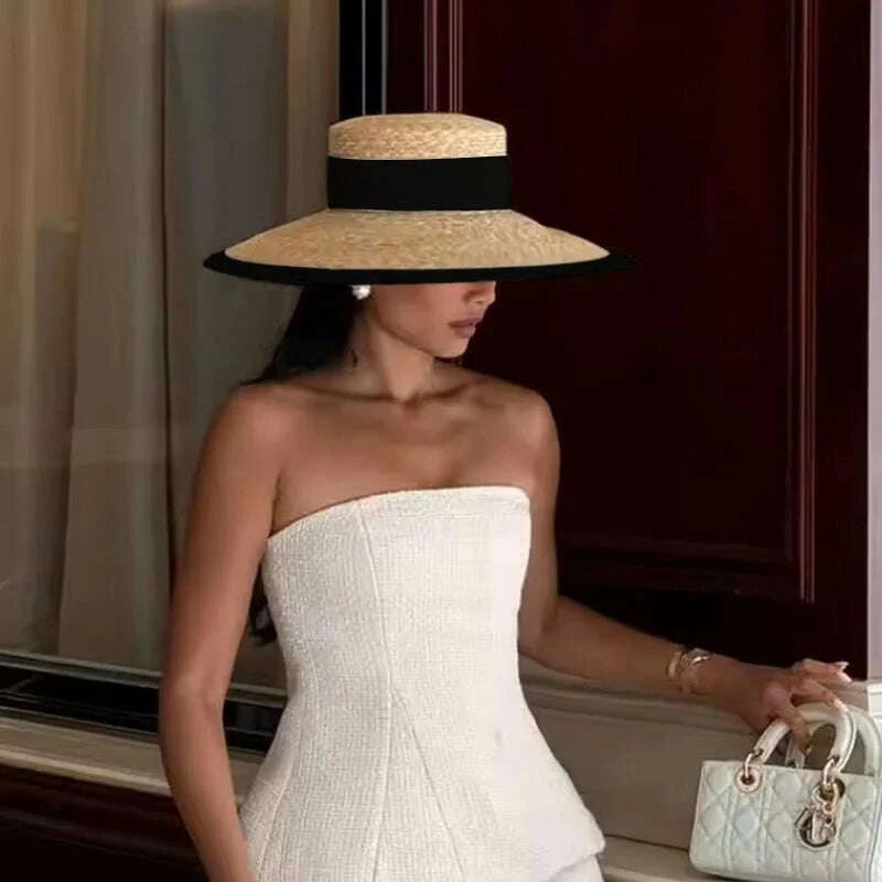 Straw summer hat Red  French elegant ladies seaside travel sun hat Hepburn style wide brim hat summer hat