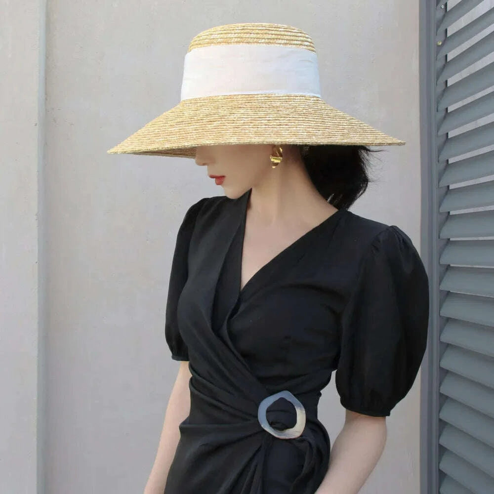 Straw summer hat Red  French elegant ladies seaside travel sun hat Hepburn style wide brim hat summer hat