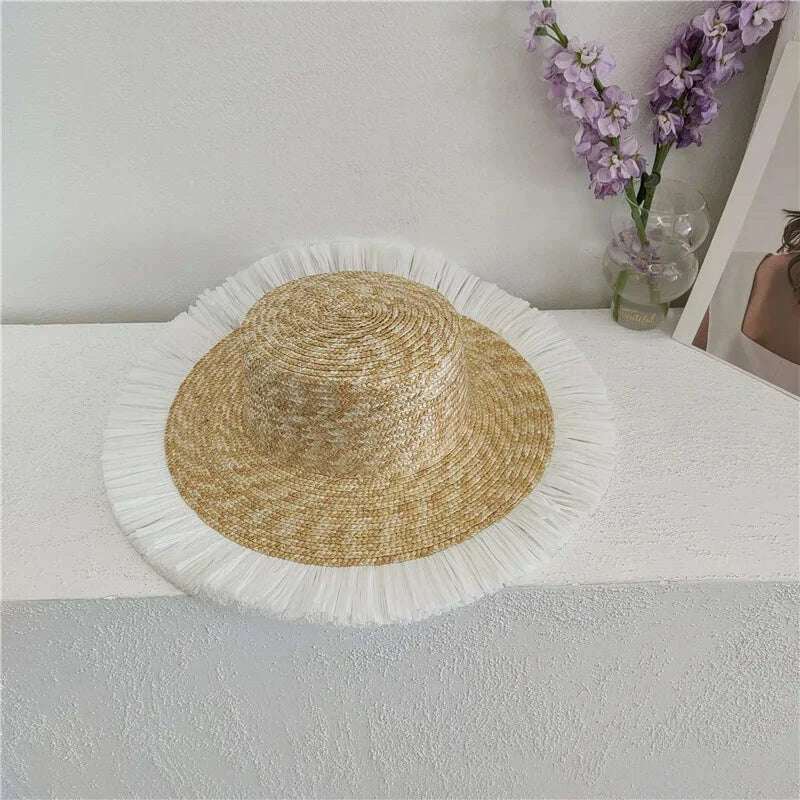 Straw summer hat Red  French elegant ladies seaside travel sun hat Hepburn style wide brim hat summer hat